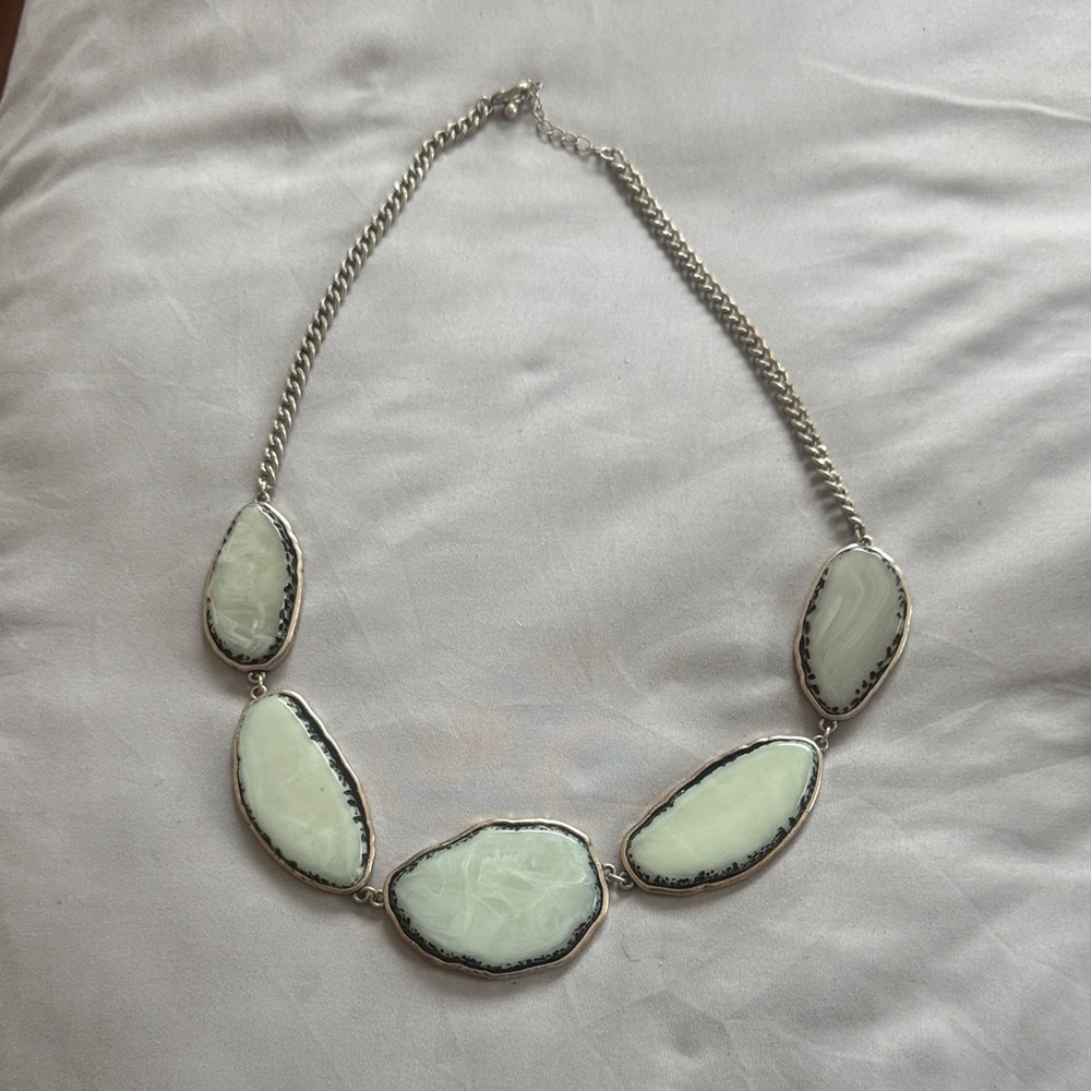 Silver-Tone Mint Stone Statement Necklace